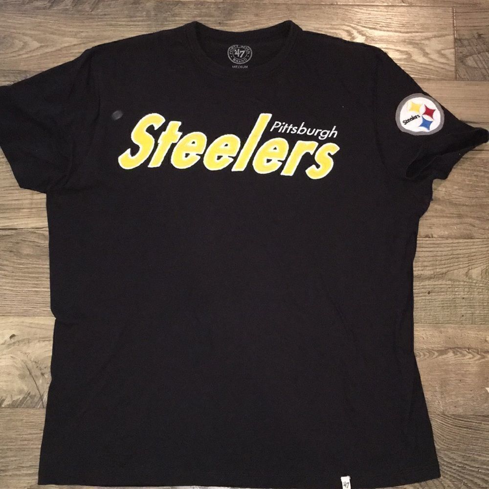 Pittsburgh Steelers sewn script logo retro t shirt